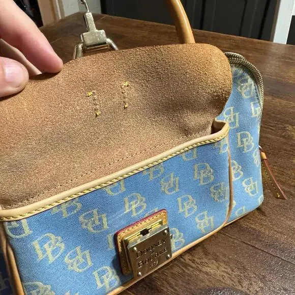 Dooney & Bourke Blue Canvas Leather DB Monogram Domed Satchel Handbag - Picture 10 of 15